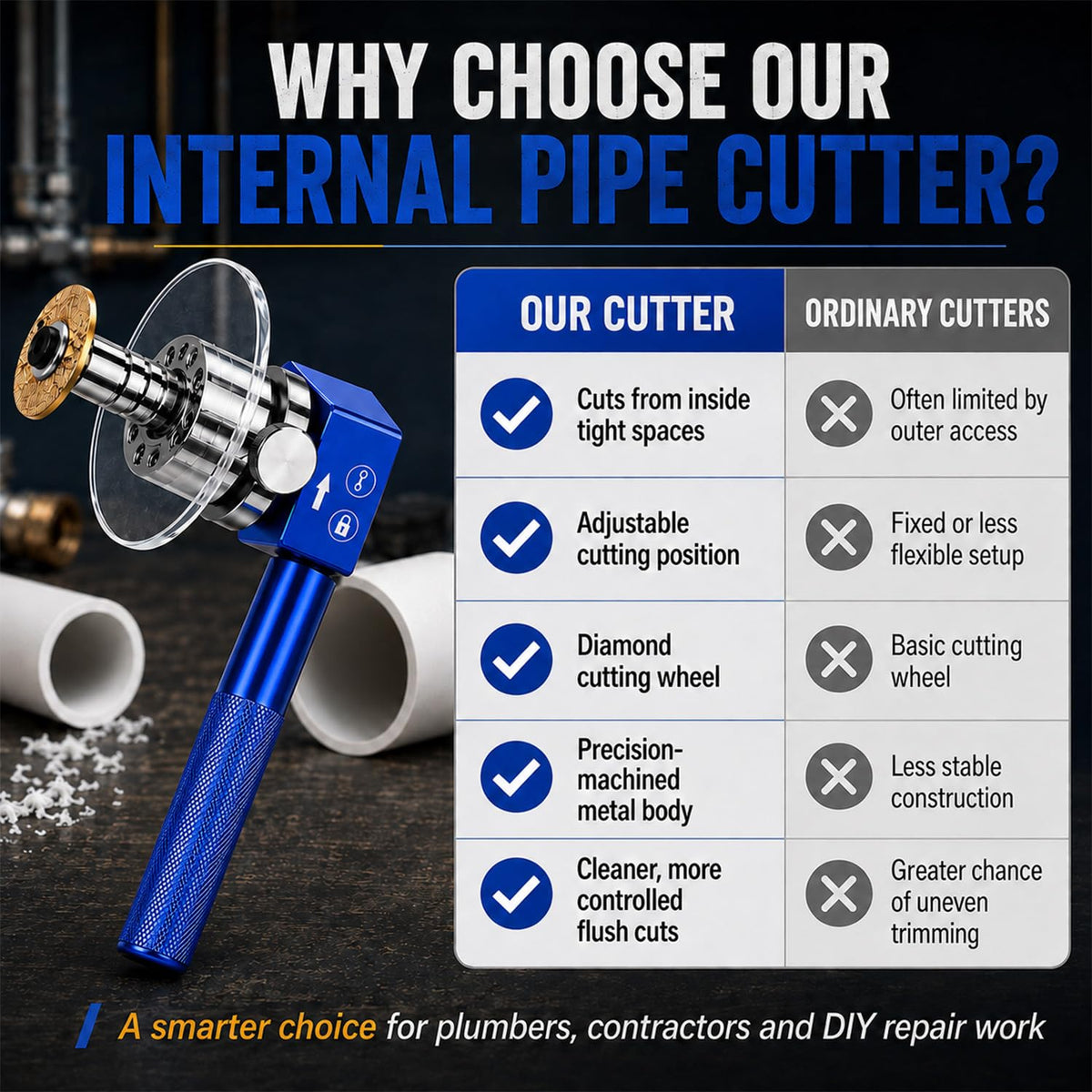 Precision PVC Internal Pipe Cutter, 1-1/4" PVC Inside Pipe Cutter Tool