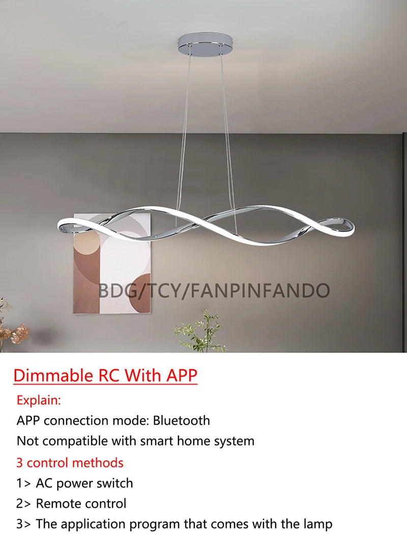 Modern LED Chandelier Pendant Light w/Remote , Adjustable Height Dimmable Ceiling Light for Kitchen Island, Dining Room Lighting