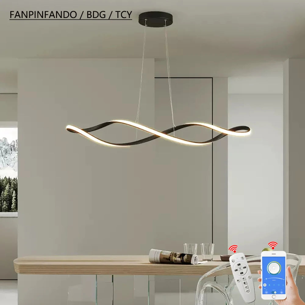 Modern LED Chandelier Pendant Light w/Remote , Adjustable Height Dimmable Ceiling Light for Kitchen Island, Dining Room Lighting