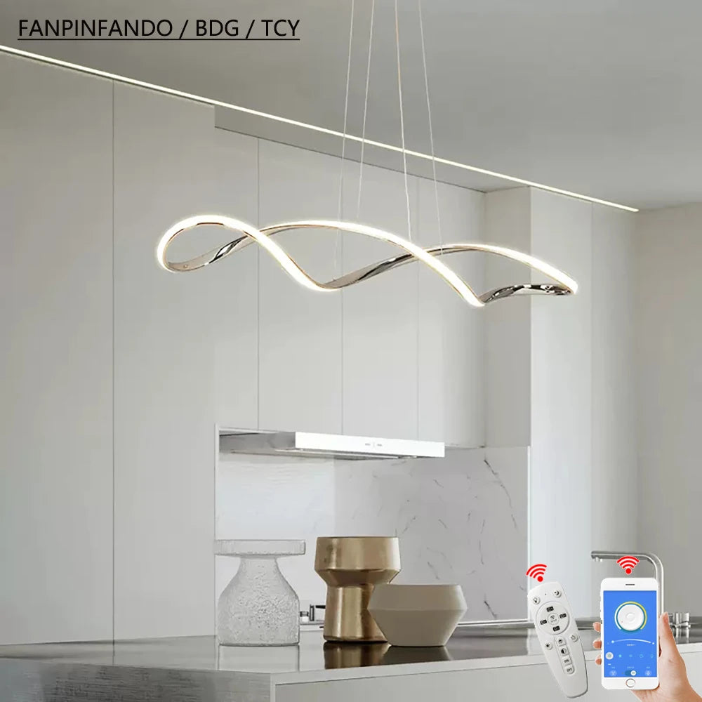 Modern LED Chandelier Pendant Light w/Remote , Adjustable Height Dimmable Ceiling Light for Kitchen Island, Dining Room Lighting