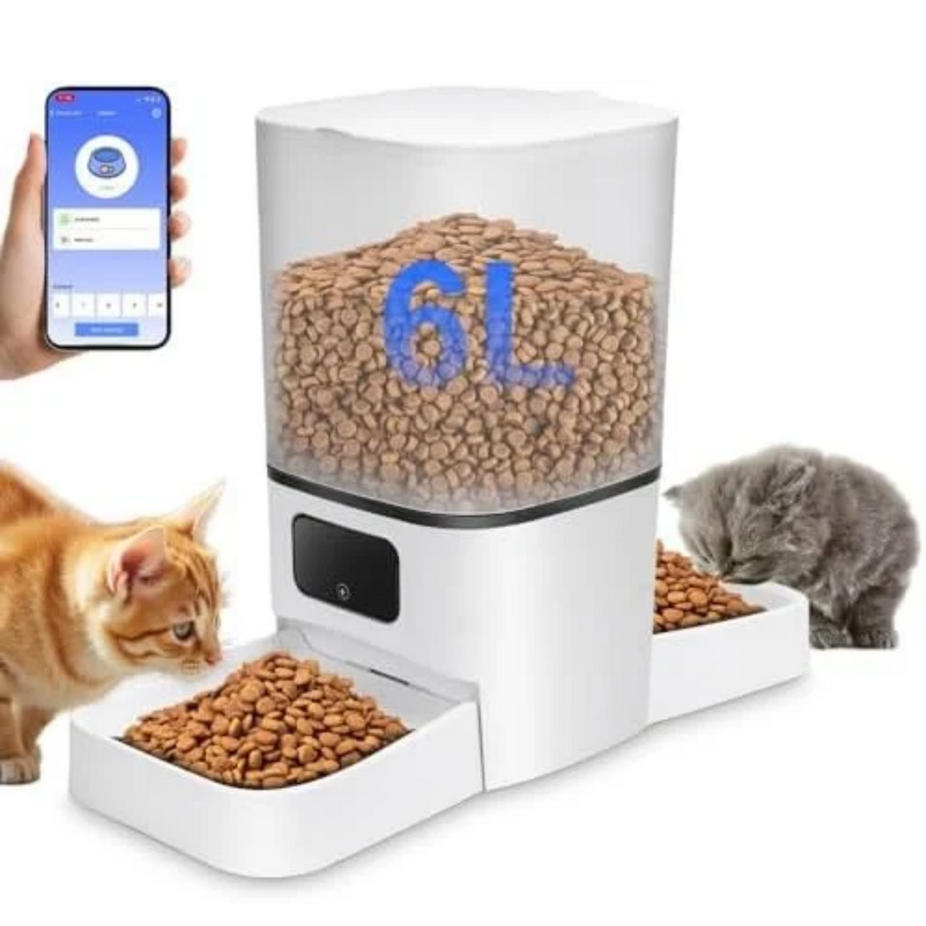 Gugxiom 6L Automatic Cat Feeder for 2 Cats, Cat Food Dispenser, Large Capacity Double Bowls Detachable, Smart APP Control Pet Food Dispenser