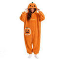 Halloween Pumpkin Onesie Adult, Plush Hooded Costume Pajamas, Cozy Unisex Loungewear for Party Home Wear