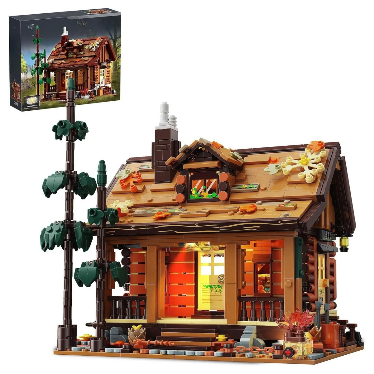 TYCOLE Wood Cabin Building Blocks Set with Lights for Adults and Girls 8-12