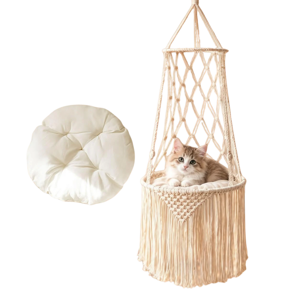 Macrame Cat Bed Hanging, Handwoven Boho Hanging Cat Bed