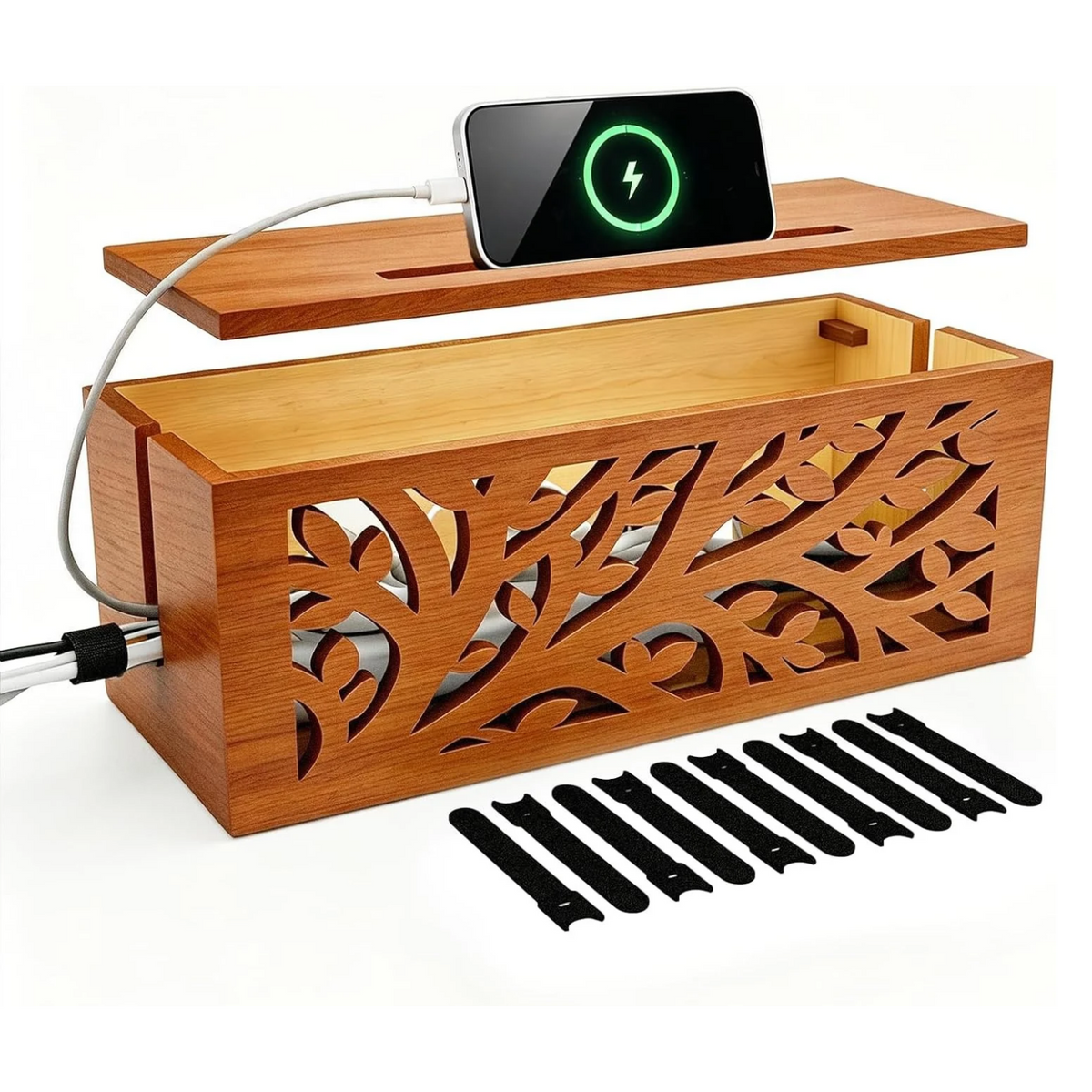 Wood Cable Management Box, Cord Organizer & Decorative Power Strip Cover