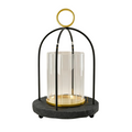 Hurricane Glass Candle Holder with Resin Base, Pillar Candle Lantern Black