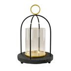 Hurricane Glass Candle Holder with Resin Base, Pillar Candle Lantern Black