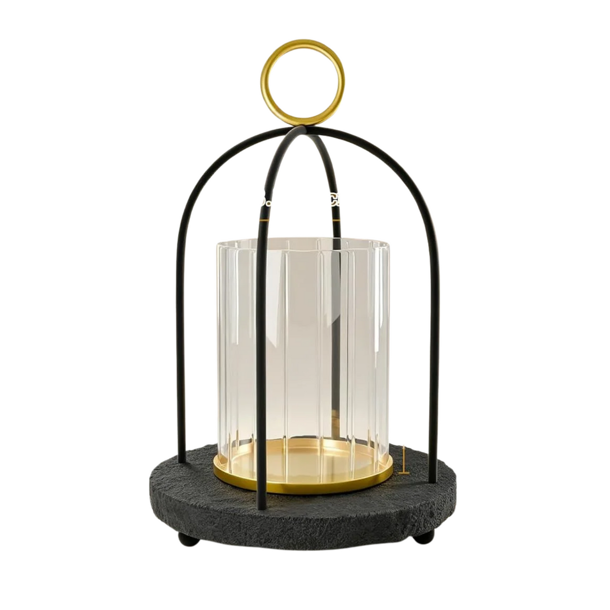 Hurricane Glass Candle Holder with Resin Base, Pillar Candle Lantern Black