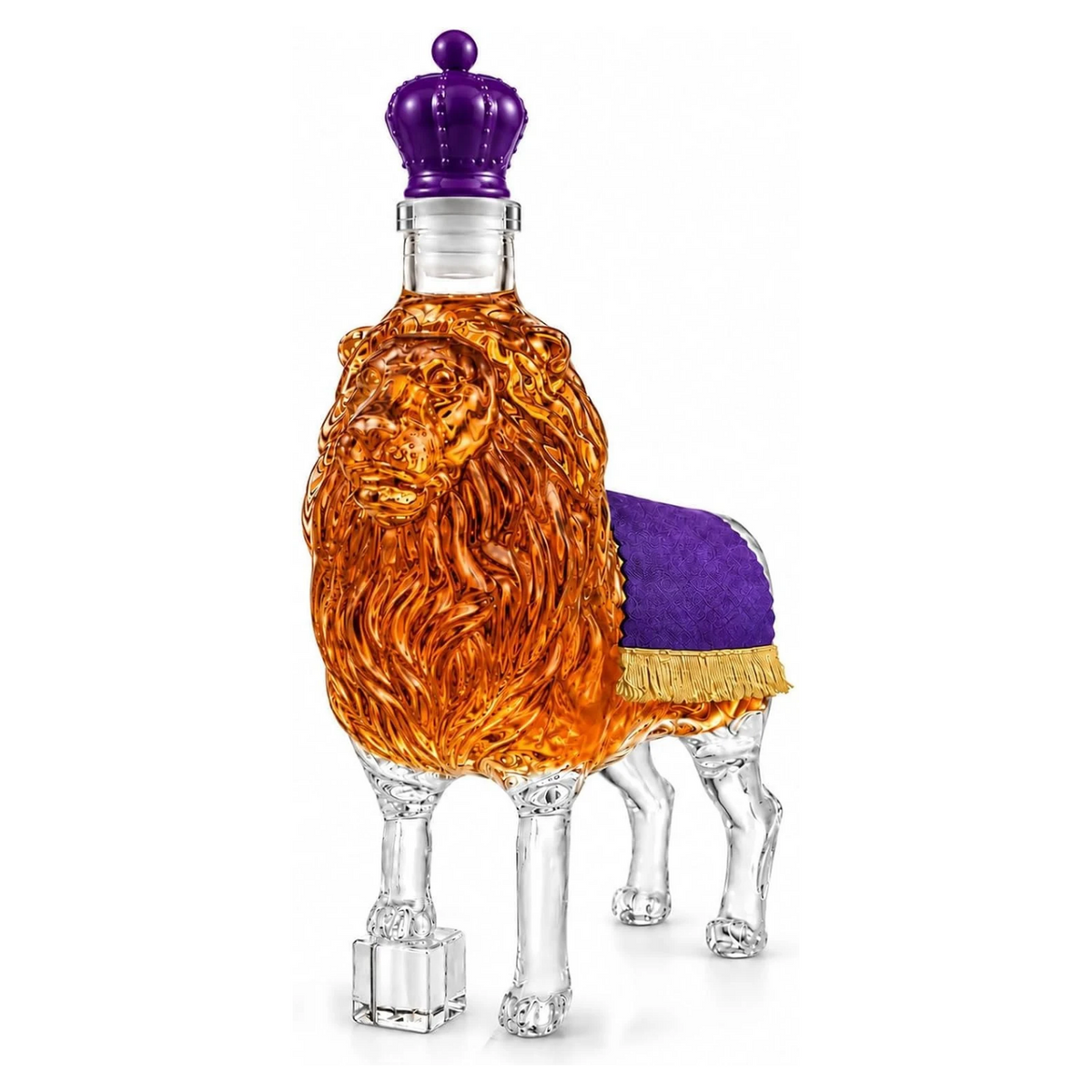 Lion Whiskey Decanter, 12 oz Royal Animal Glass Liquor Bottle with Crown