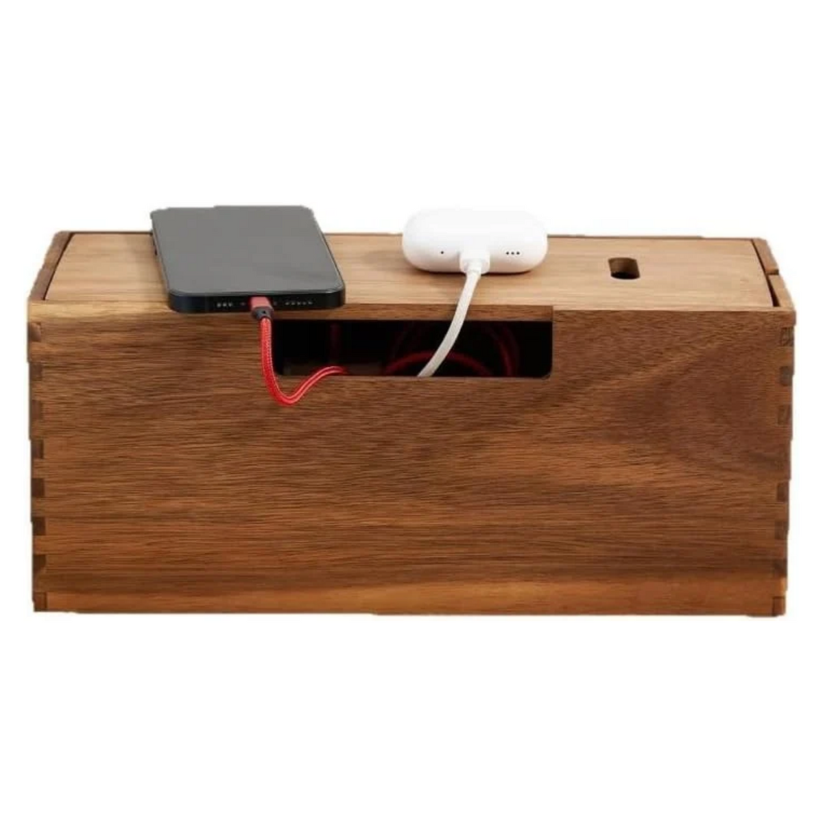 Acacia Wood Cable Management Box, Organizer for Power Strips, TV Wires & Desk Cables
