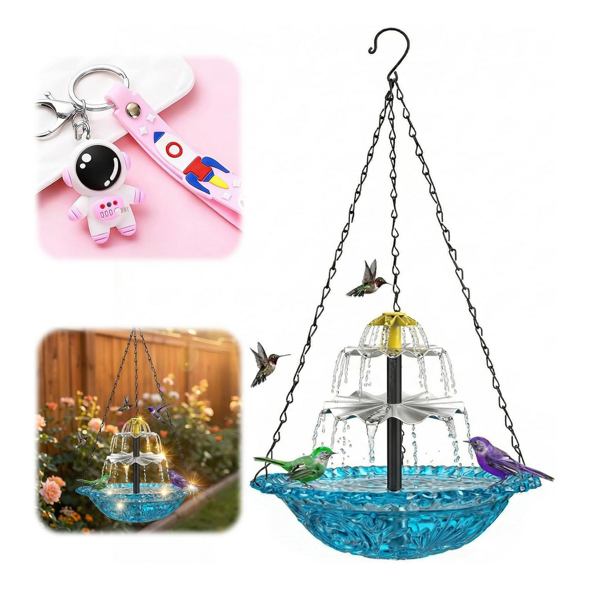 Solar Fountain Bird Bath Hanging Cascade Water Feature for Outdoor Garden & Yard Decor (Blue(XL))