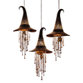 Lighted Witch Hat Hanging Chime, Halloween Hanging Witch Hats with Lights