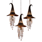 Lighted Witch Hat Hanging Chime, Halloween Hanging Witch Hats with Lights