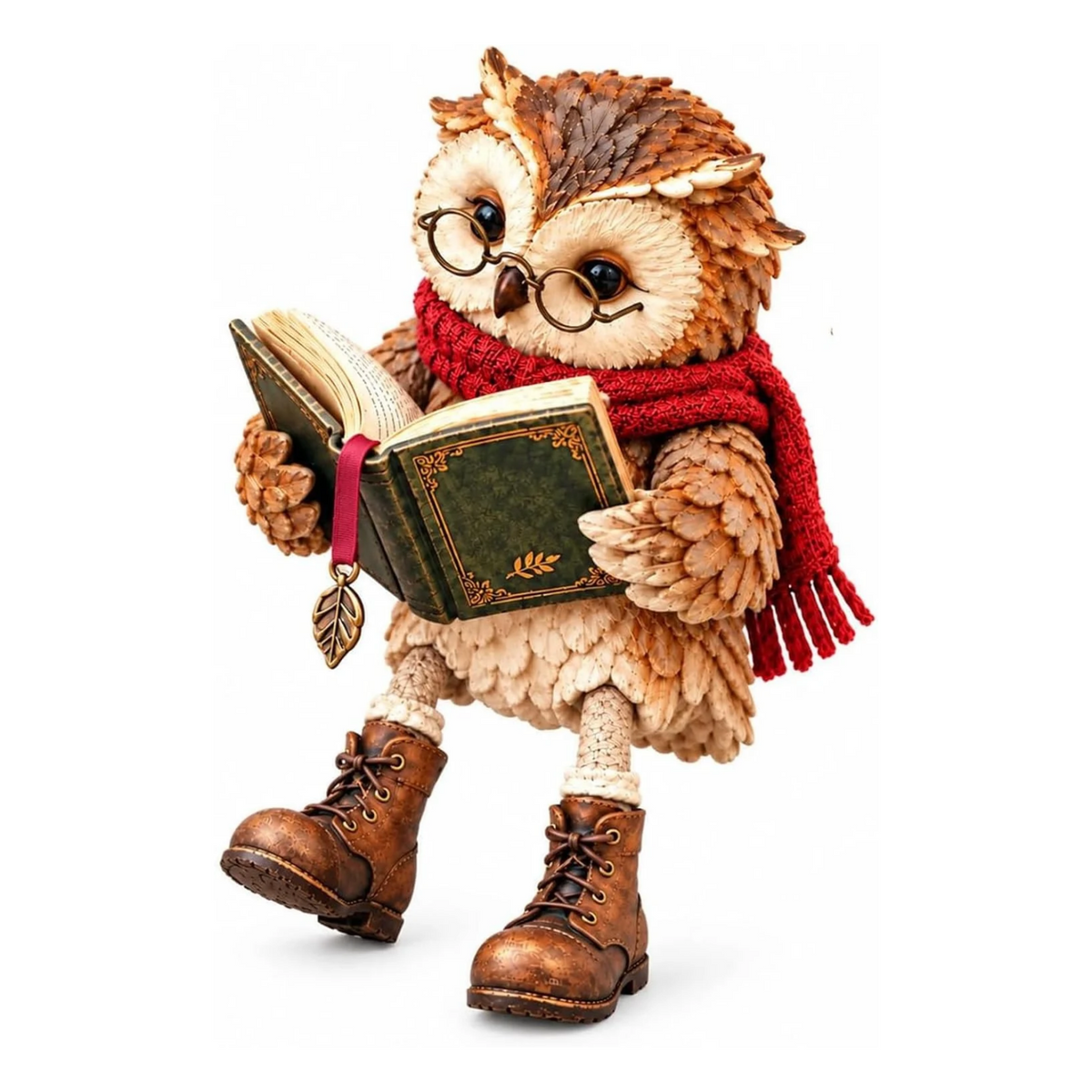 Reading Owl Figurine with Book, Glasses and Dangling Legs Shelf Decor (Red)