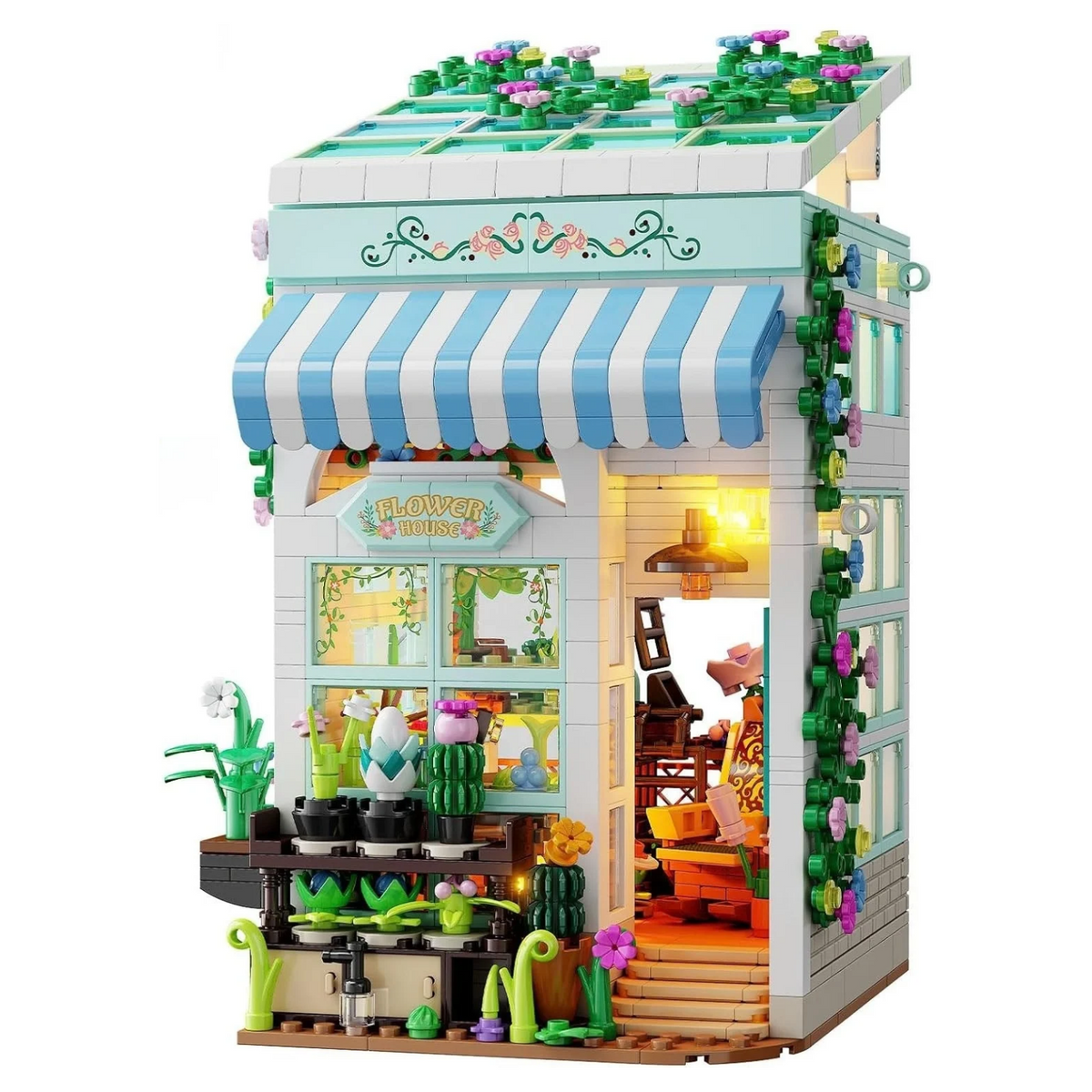 City Flower House Building Set with LED Lights for Adults Girls 8+