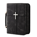 Vegan Leather Bible Cover for Men Women, Black Bible Case with Zipper Handle