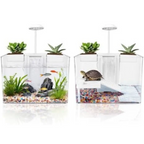 Small Turtle Tank Kit, Acrylic Turtle Starter Kit with Adjustable Lamp & Filter, Plastic Aquarium, for Turtles Crabs Crayfish Small Reptiles (with Light)