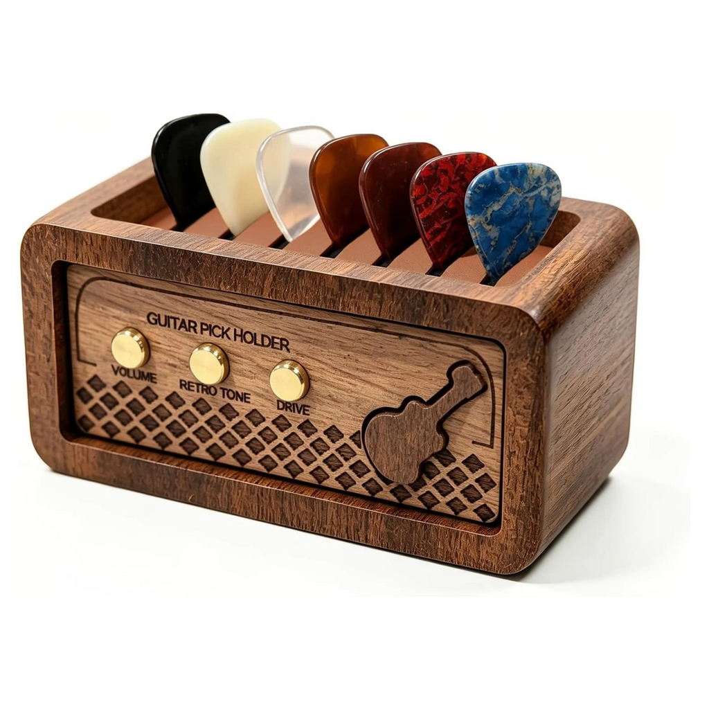 Sapele Wood Guitar Pick Holder, Guitar Pick Box for Pick Storage & Display