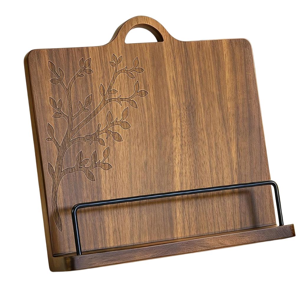 Acacia Wood Cookbook Stand for Kitchen Counter - Wooden Recipe Book Holder