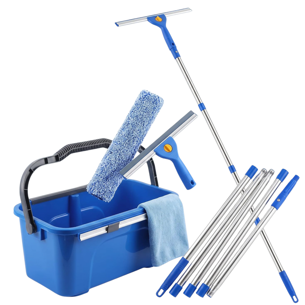 Exterior Window Cleaning Kit with 3 Gallon Bucket, Squeegee, Scrubber & Extension Pole