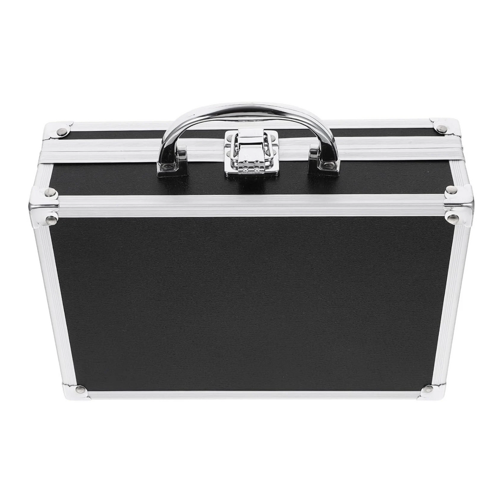 Tool Box Briefcase Aluminum Alloy Hard Shell for Office Travel Black Finish, Handle Design with Large Capacity Interior, Protects Valuables, Business Trip Storage Box