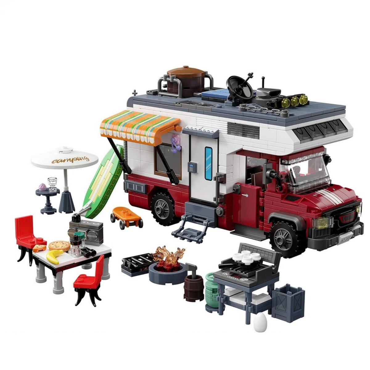 Camper Van Building Set, 880 PCS Beach Camping RV with LED Lights