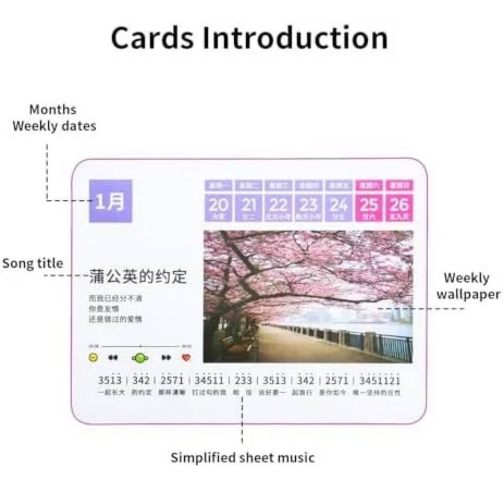 Piano Calendar 2025 Desk Calendar, Mini Piano Calendar with 52 Music Scores, Mini Desk Calendar in 27 Cards, Gifts for Swift Fans Home Decor (Chou 52 songs Black)