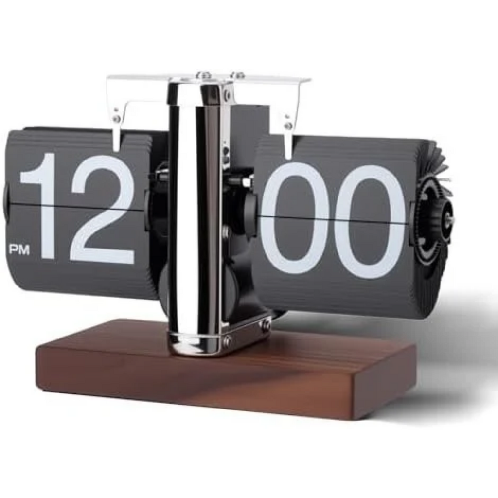 Flip Desk Clock, Retro Digital Flip Down Clock, Automatic Turning Battery Operated Mechanical Clock, for Home Room Office Décor (Black)