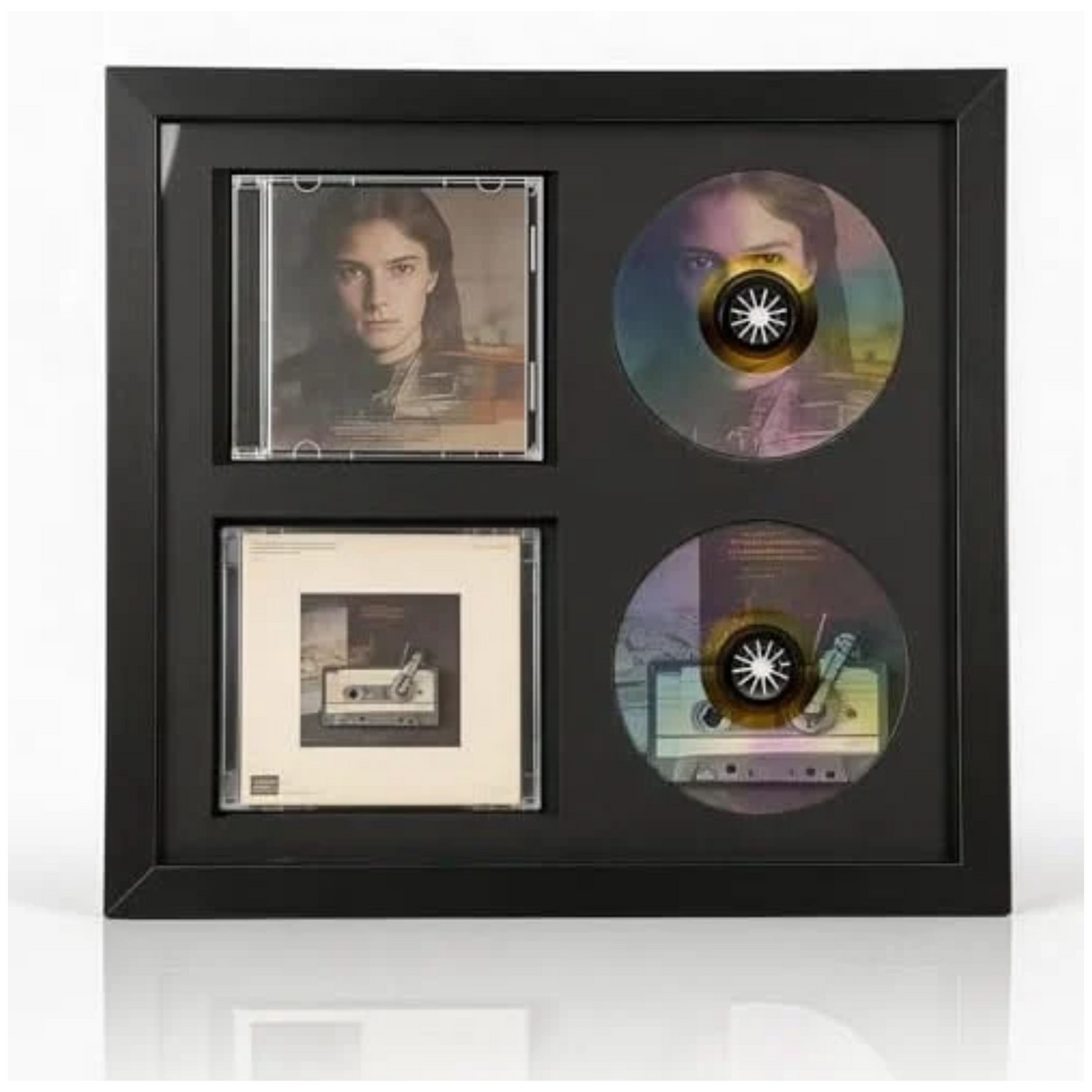 Gugxiom Double CD Display Frame, 14.2"x12.8" Signed CD Display Frame Case with Real Glass, for Wall & Table Mount, Music Home Decor