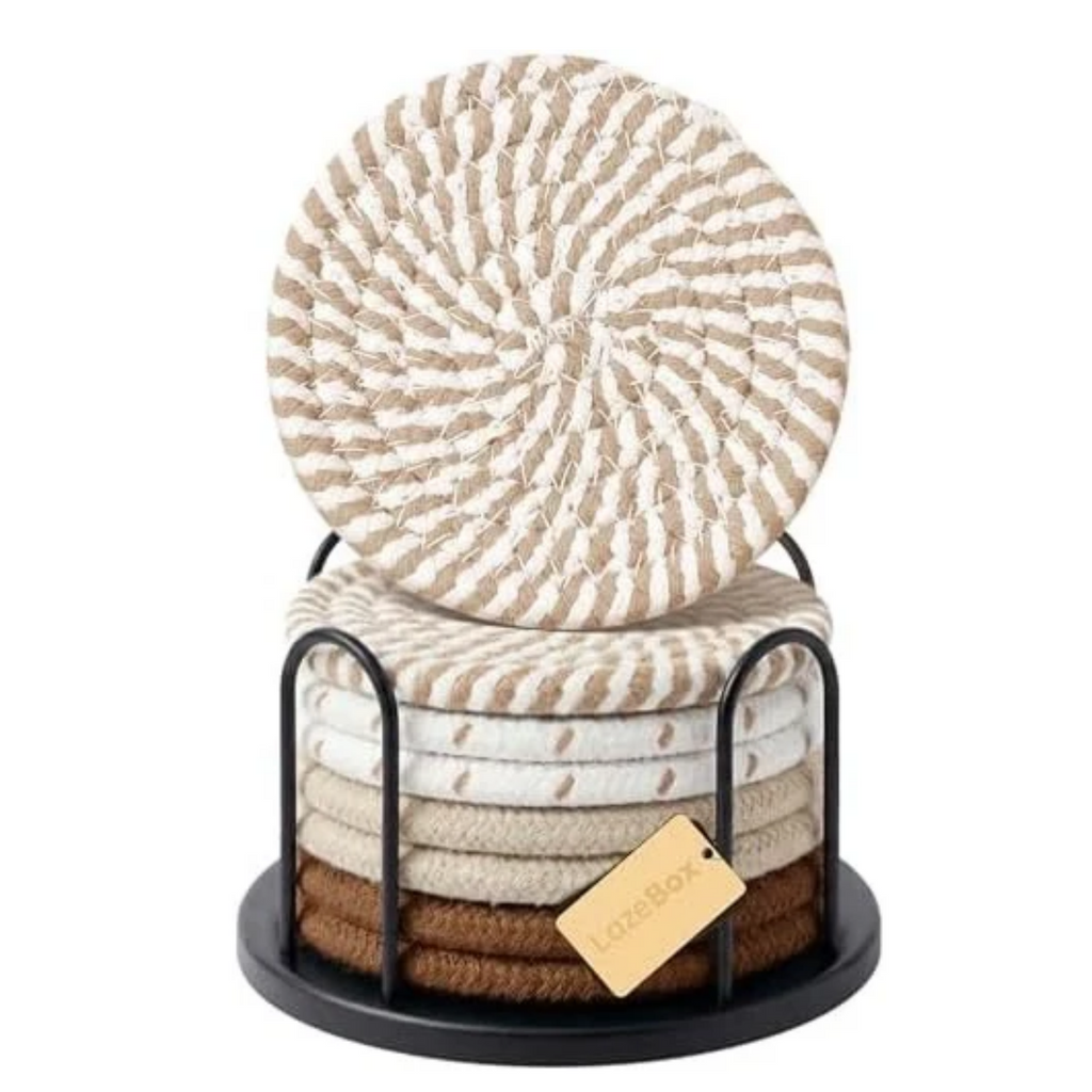 Lazebox Coasters Set of 8 for Drinks, 4 Inch Large Coasters for Coffee Table, Tabletop Protection for Hot & Cold Drinks, Versatile Coasters for Home Decor, Non-Slip & Easy to Clean, Coffee