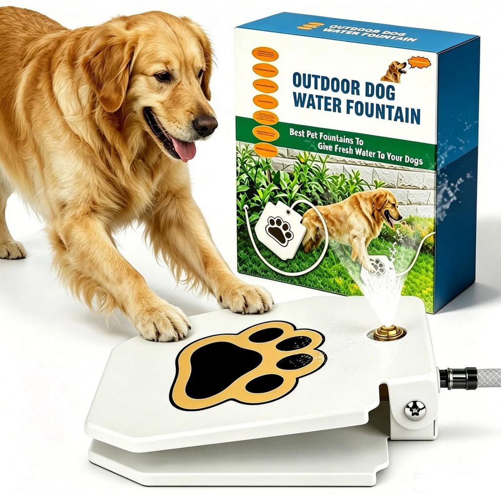 Paw Activated Outdoor Dog Water Fountain, Heavy-Duty Sprinkler with Brass Valve