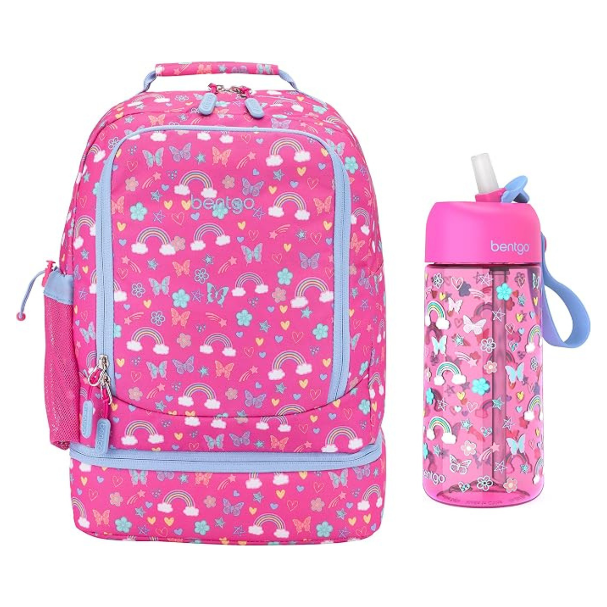 Kids 2-in-1 Backpack & Insulated Lunch Bag Set Water Bottle - New & Improved 2023 (Rainbows and Butterflies)