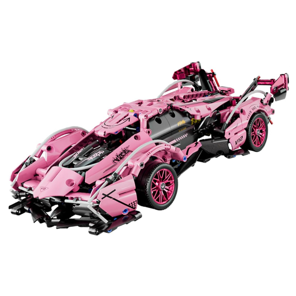 Pink Sport Racing Car Building Blocks, 1:14 Supercar Model Kit