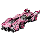 Pink Sport Racing Car Building Blocks, 1:14 Supercar Model Kit