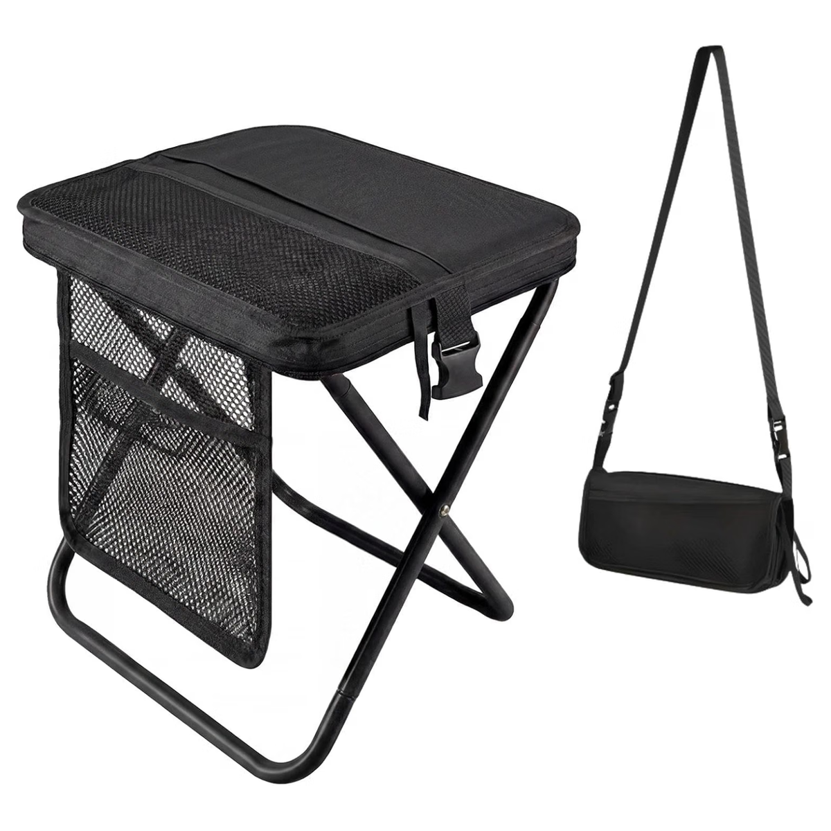 16-Inch Portable Folding Stool, Collapsible Backpack Chair for Adults