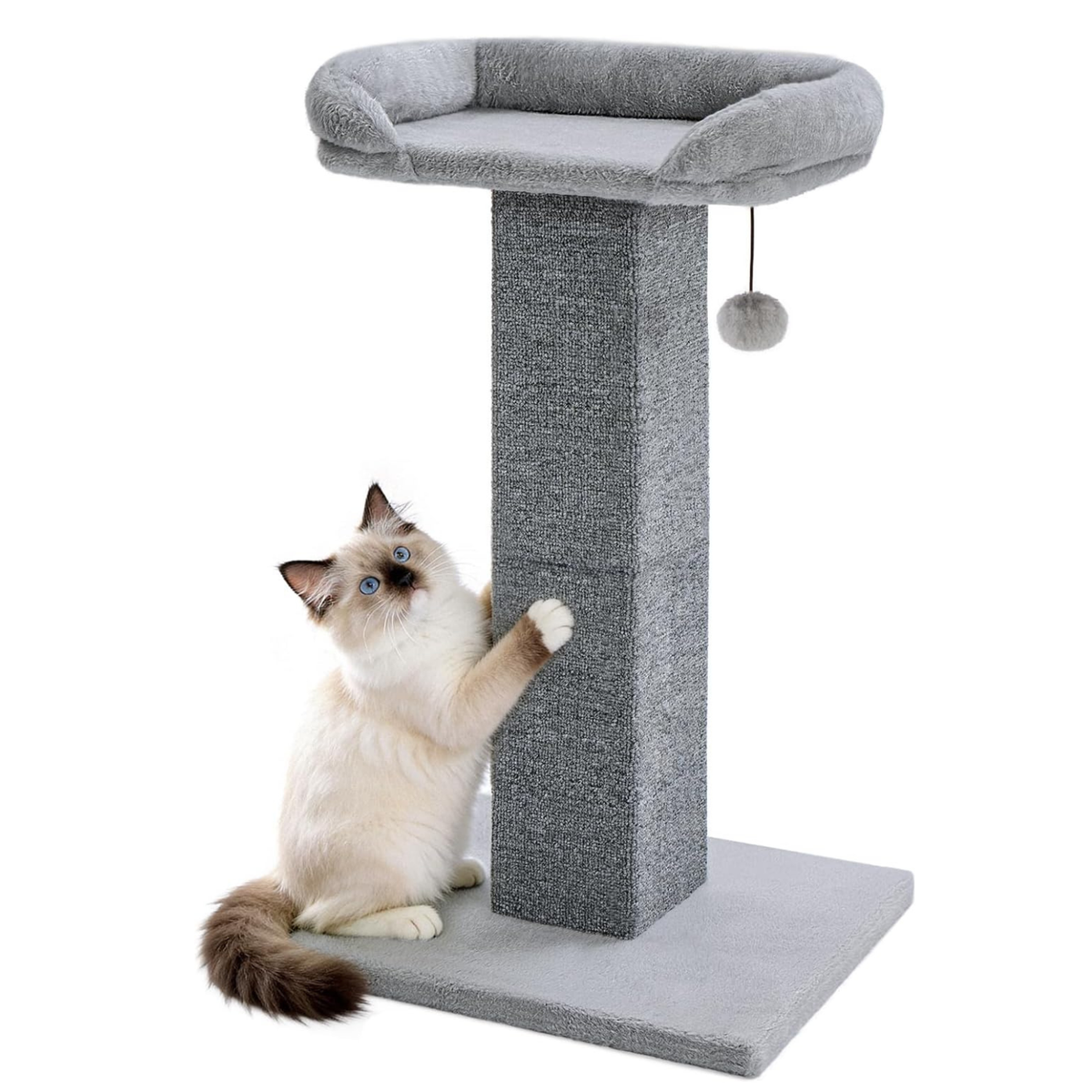 Made4Pets 32" Carpet Cat Scratching Post with Bed, Grey
