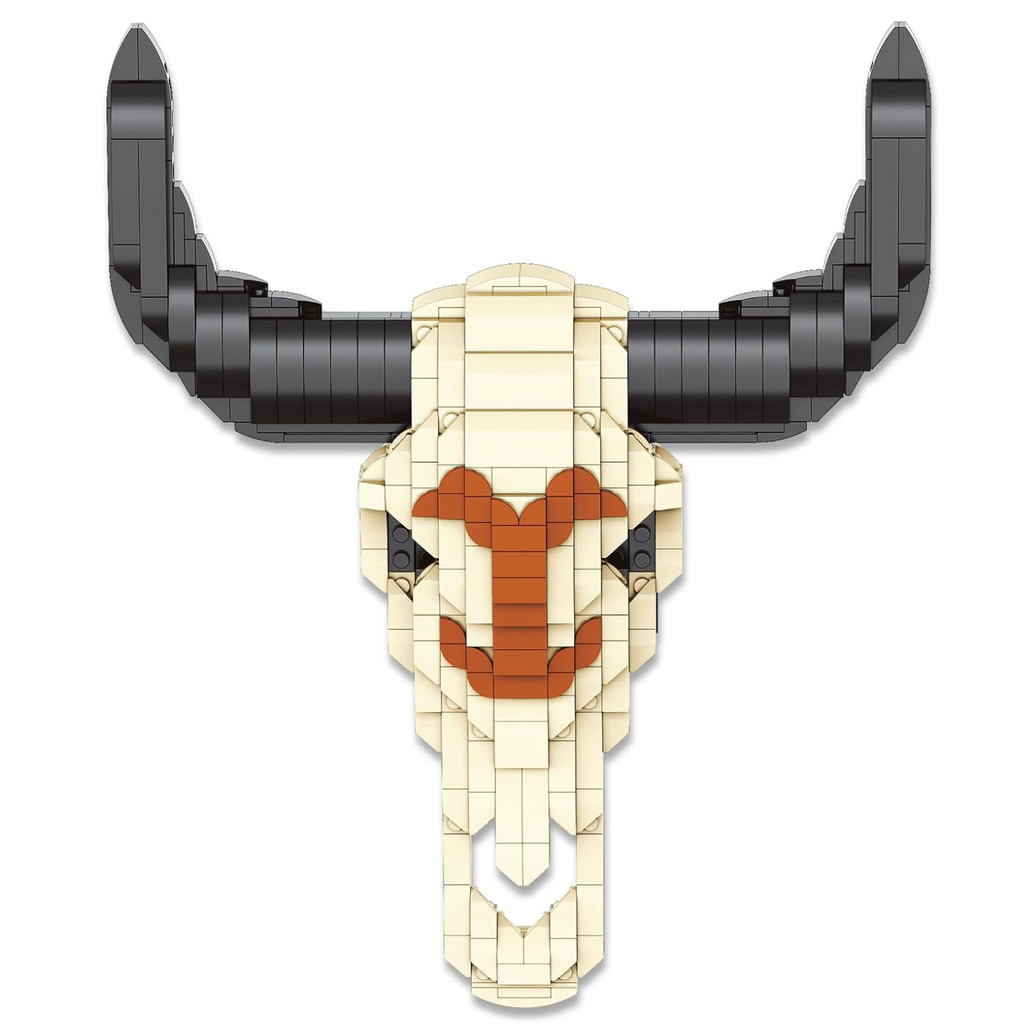 Yellowstone Cow Steer Skull Building Set, 563-Piece Brick Model with Table & Wall Mount