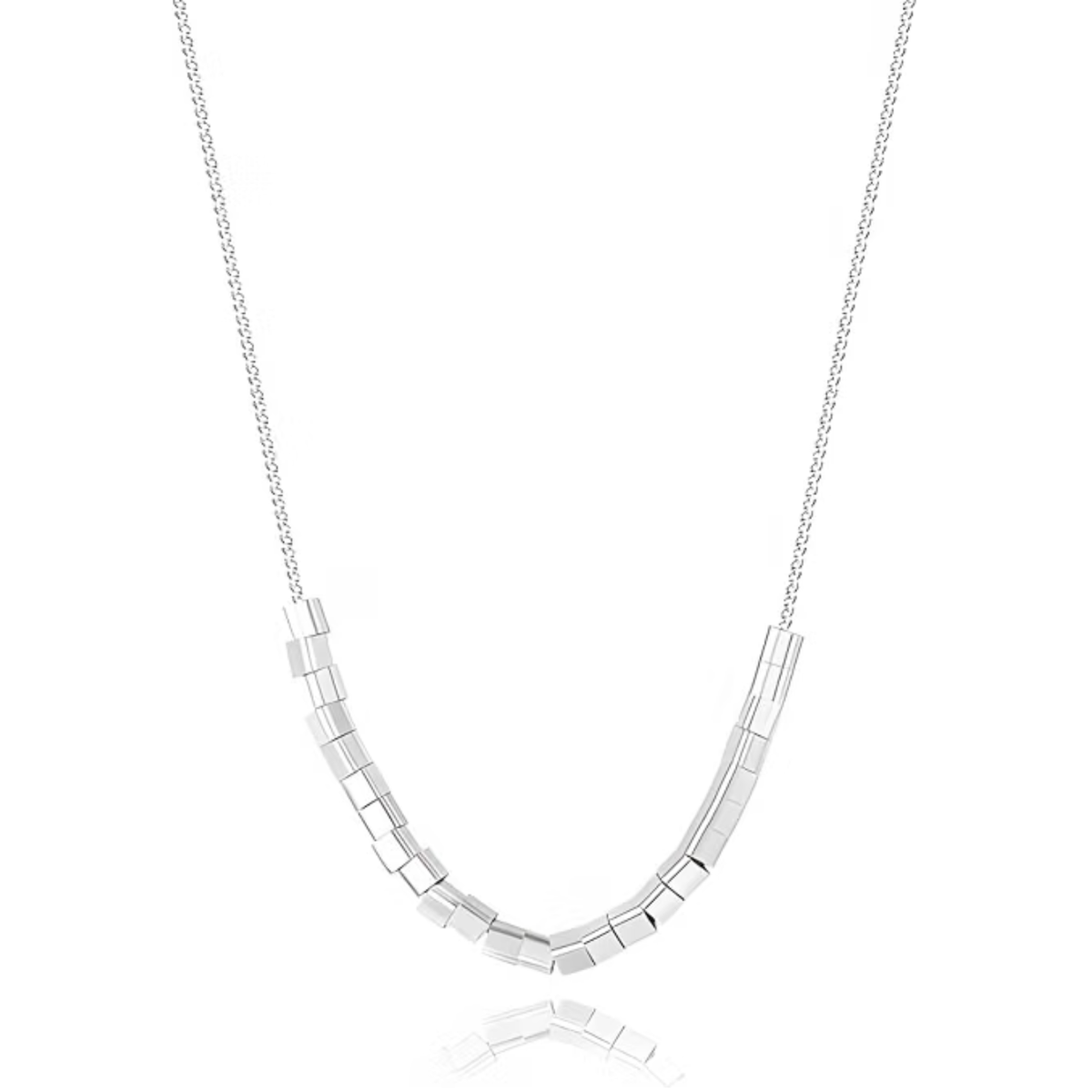 S925 Sterling Silver Necklace, Adjustable Square Pendant Chain with Rhodium Plating & Gift Box