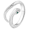 Sterling Silver Snake Ring, Adjustable Green Gem Eye Snake Ring for Women