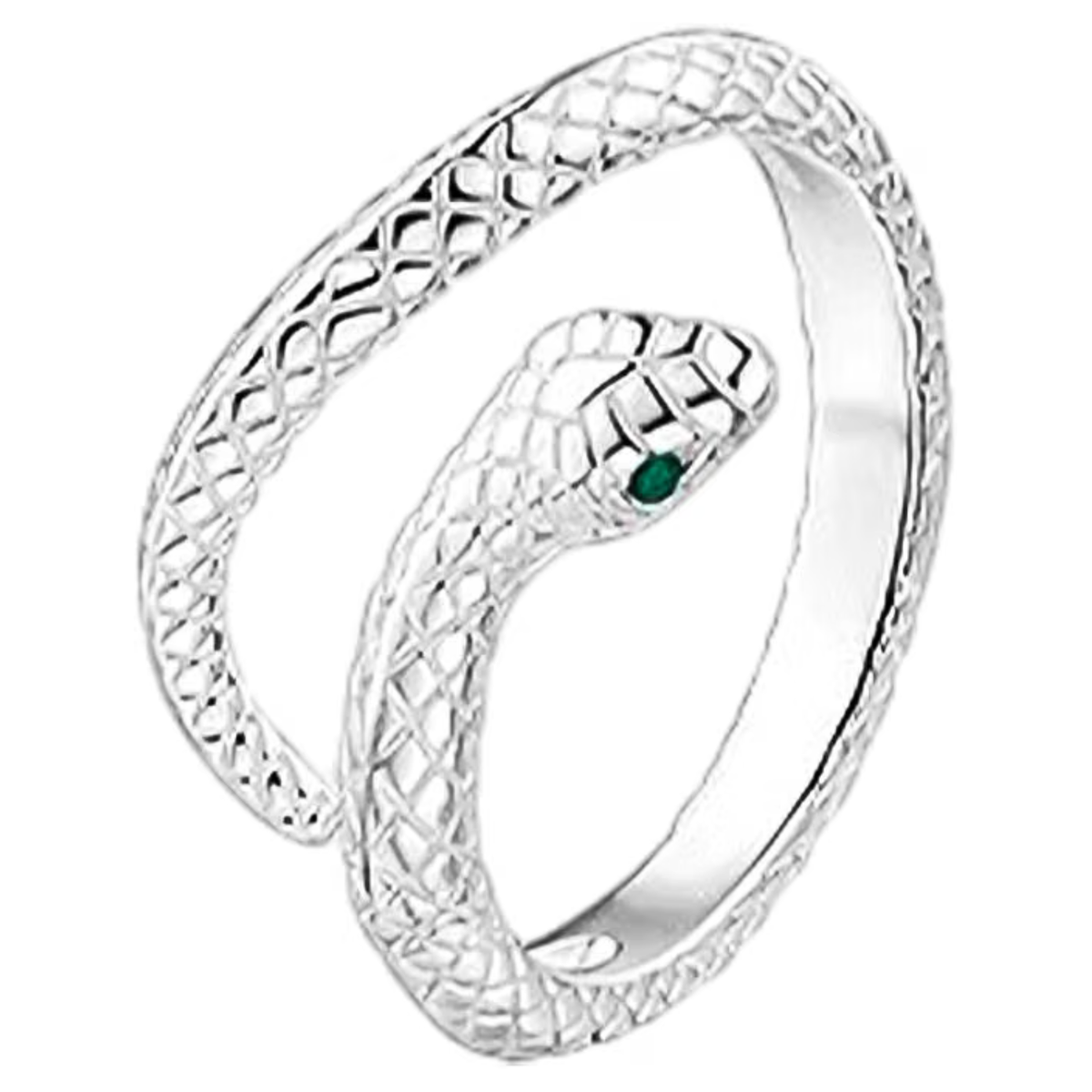 Sterling Silver Snake Ring, Adjustable Green Gem Eye Snake Ring for Women