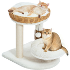 17.7" Modern Cat Tree, Basket Bed with Scratching Post for Small Cats