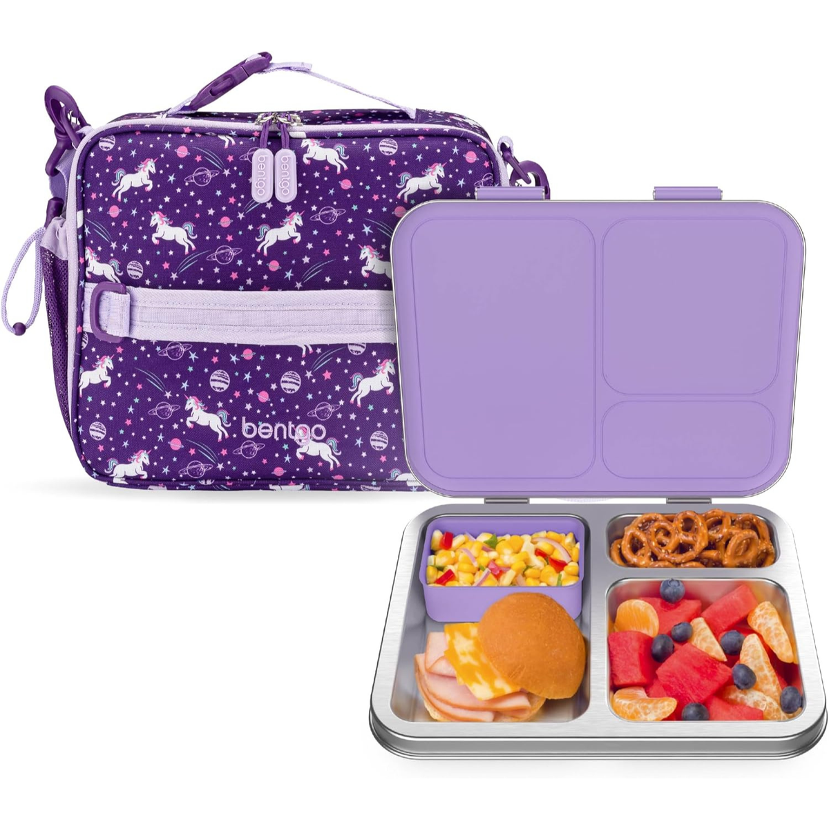 Kids Insulated Lunch Bag and Stainless Steel Lunch Box Set (Unicorn)