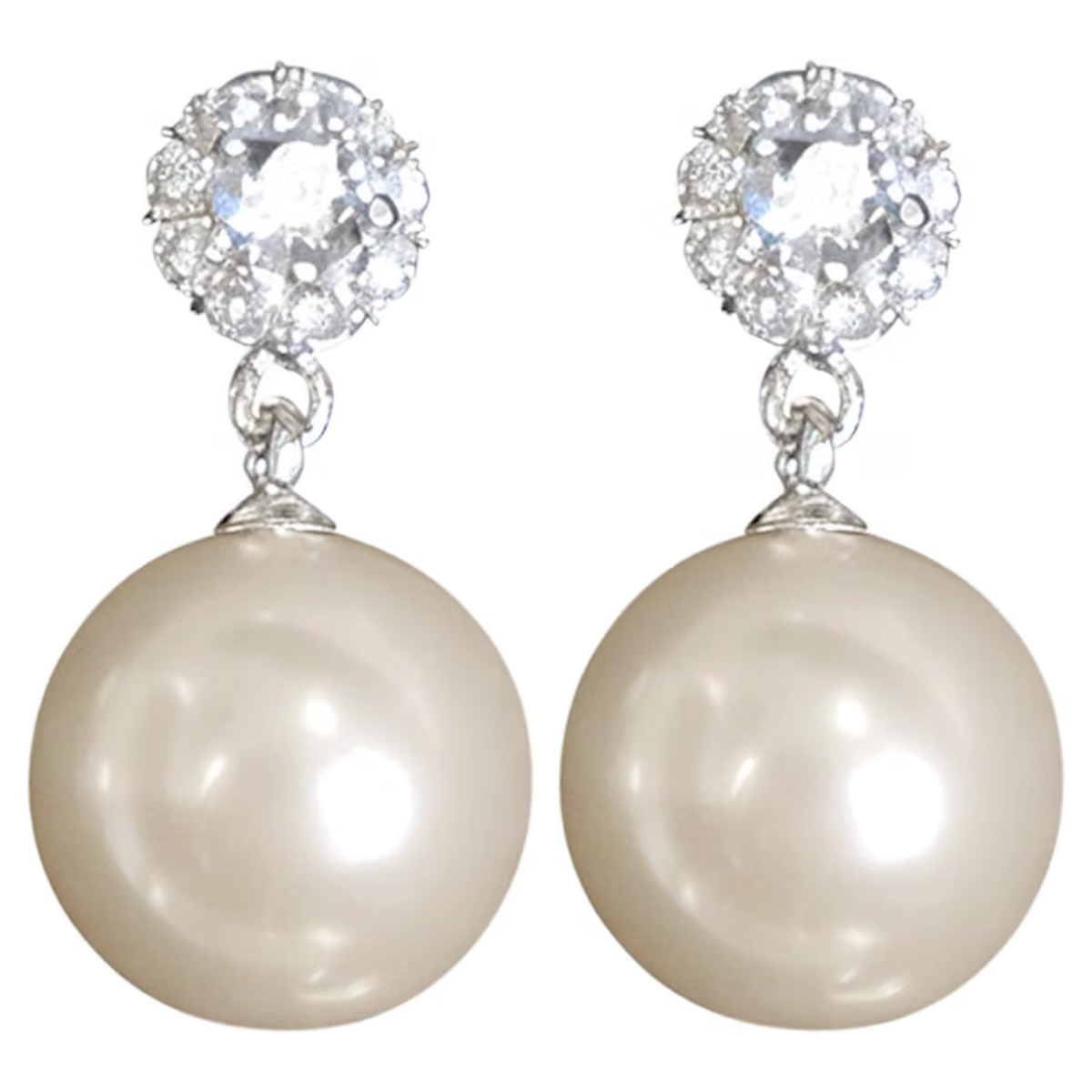 Pearl Stud Earrings for Women, Large Faux Pearl & Sparkling Zircon Wedding Earrings