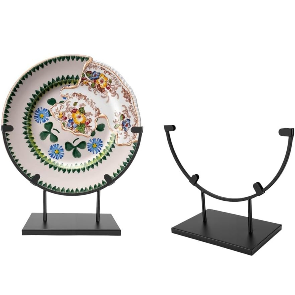 Gugxiom Round Metal Display Stand, Fused Glass Art Base, Round Art Panel Stand, for Stained Glass Fused Easel Display Slab Slice Fossil Flat Minerals (12inch 2pcs)