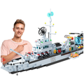 6-in-1 Battleship Building Set, Military Navy Warship Model, 1,456+ Pieces