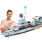 6-in-1 Battleship Building Set, Military Navy Warship Model, 1,456+ Pieces