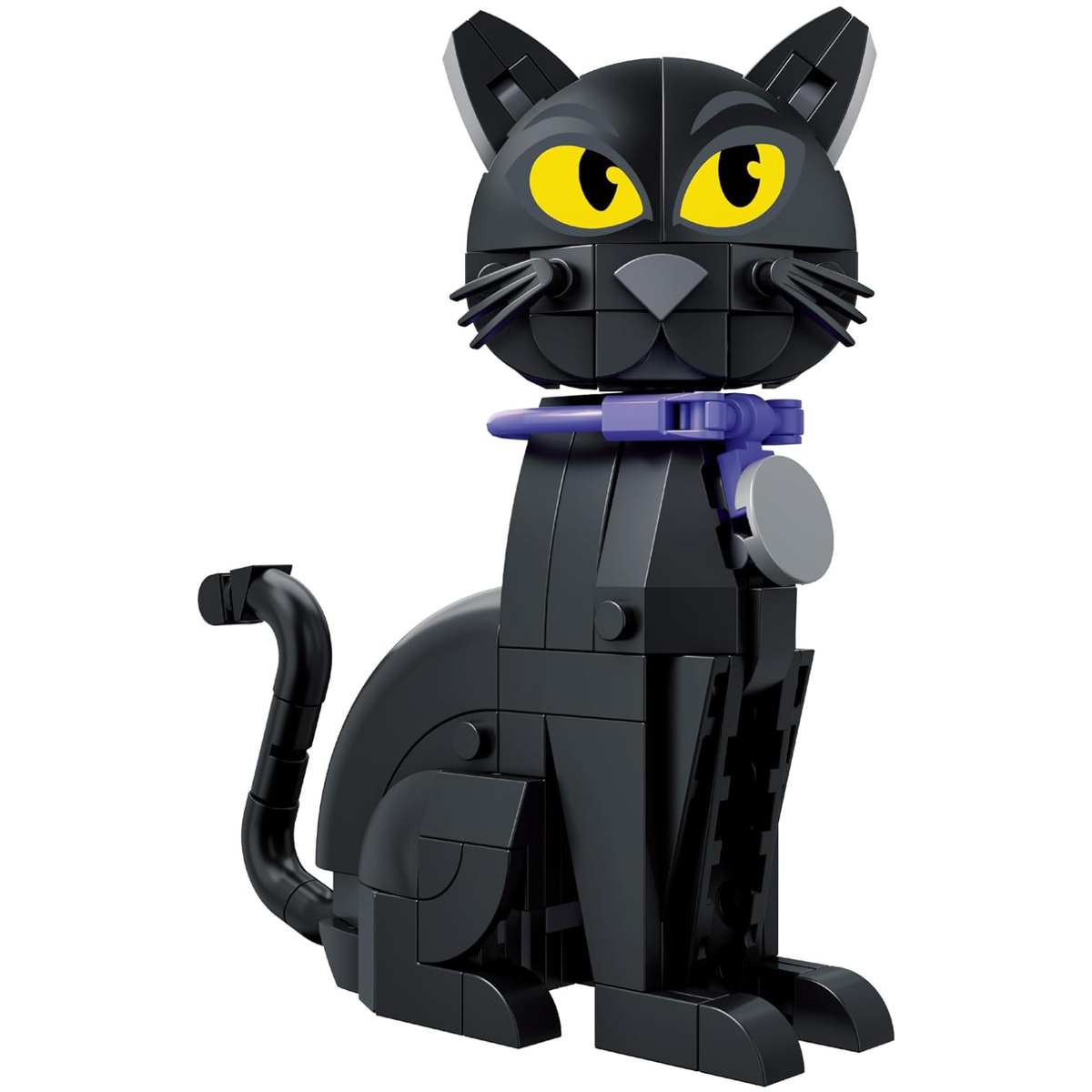 Halloween Black Cat Building Kit, 182-Piece Posable Cat Figure with Collar & Bell