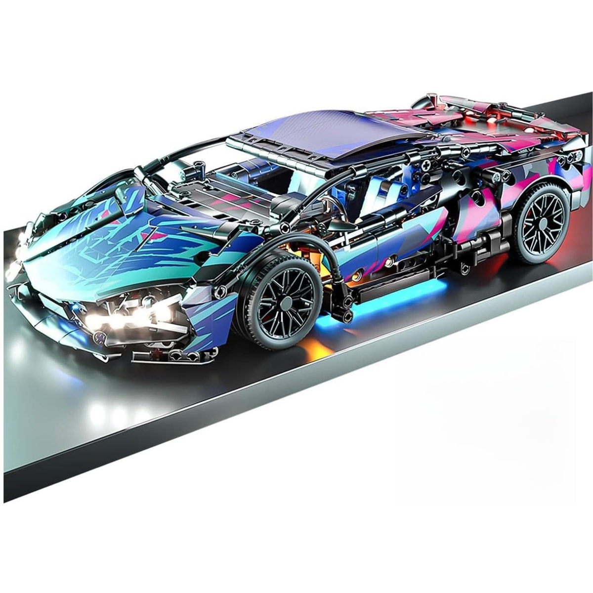 1:14 Sport Car Building Blocks, Technical Racing Model with LED Lights