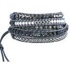 Bohemian Handmade Bracelet, Multi-Layer Natural Stone Crystal Bead Wrap Bracelet in Silver Gray