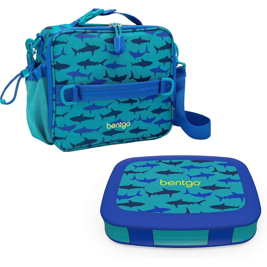 Prints Insulated Lunch Bag Set With Kids Bento-Style Lunch Box (Shark)